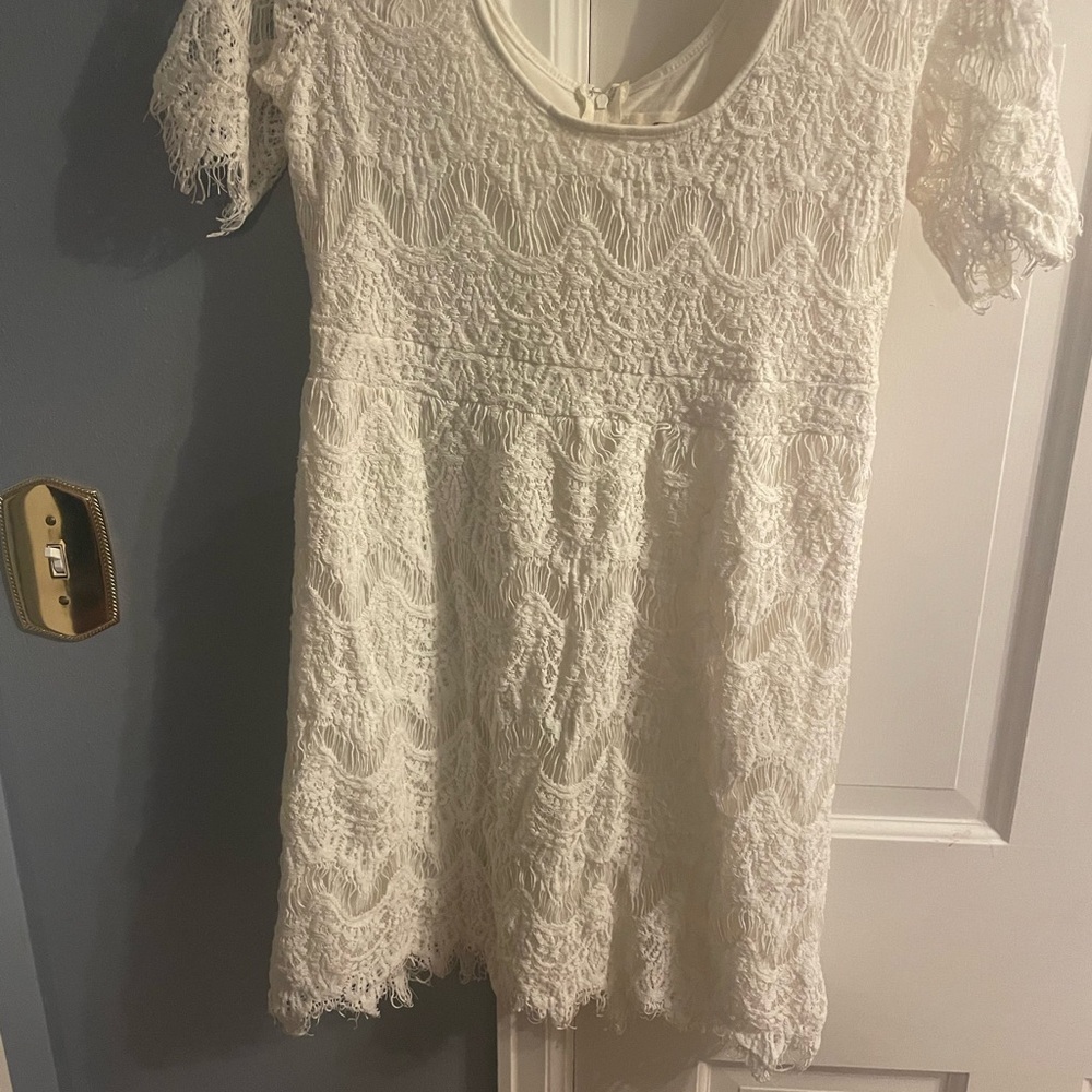 Anthropologie whimsical wedding graduation dress L lace ivory